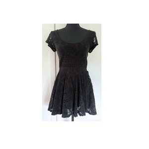 Free People Black Crochet Open Back Mini Romper